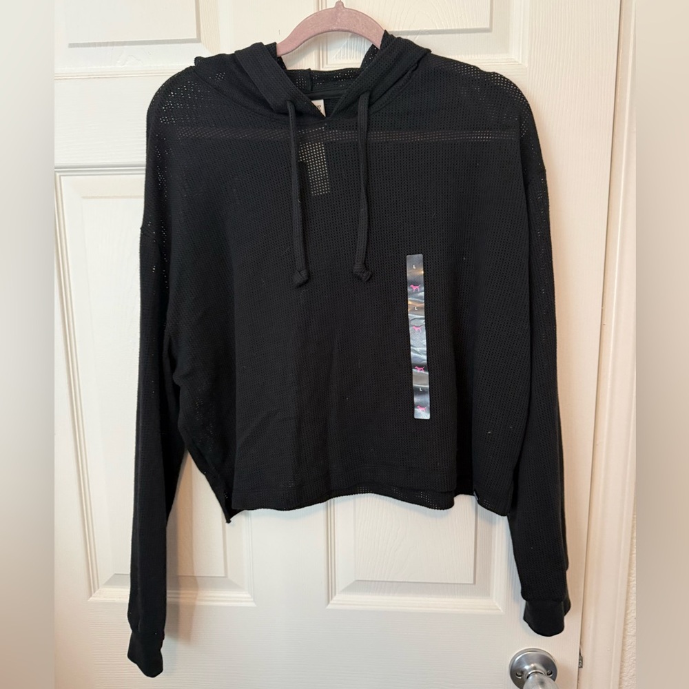 Black mesh cropped hoodie PINK